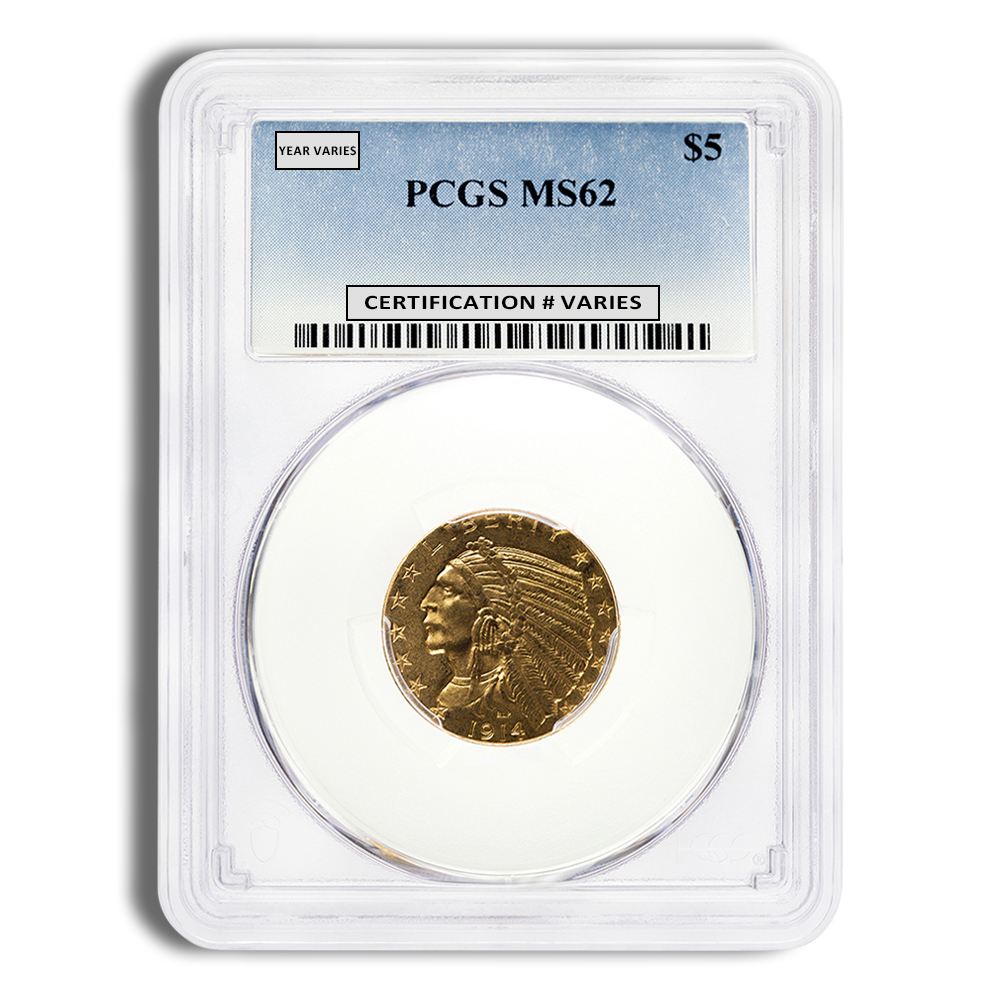 $5 Gold Indian Half Eagle - PCGS MS62