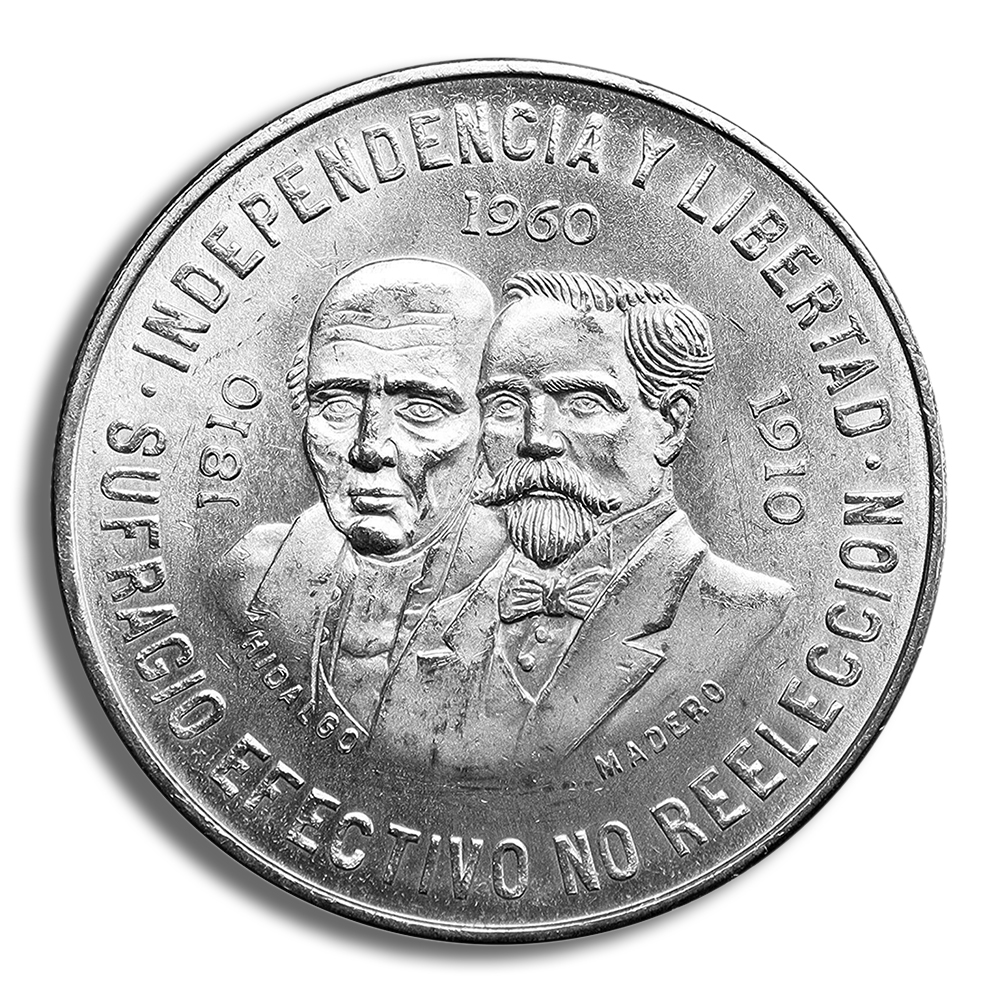 1960 Mexico 10 Pesos 150th Anniversary Silver Coin (Avg Circ)