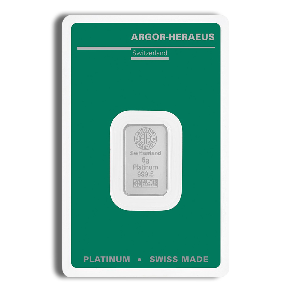 5 gram Platinum Bar - Argor-Heraeus (Carded)