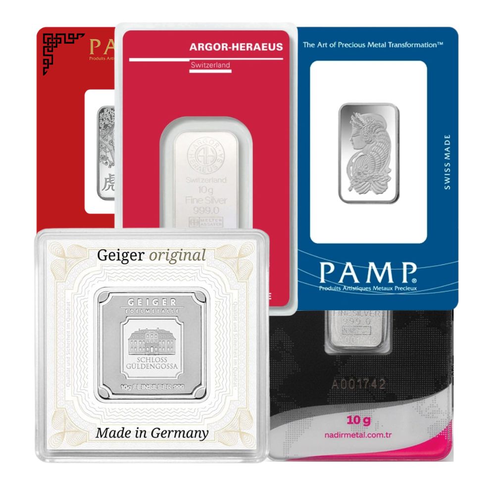 10 gram Silver Bar - Brand Varies (Carded)