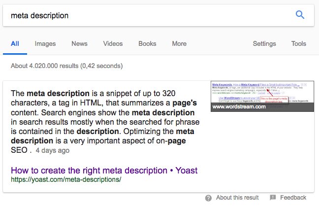 meta description featured snippet