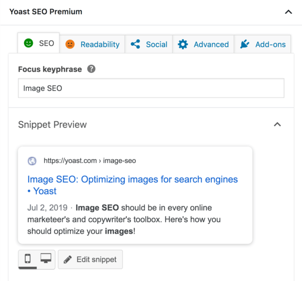 the snippet preview in yoast seo
