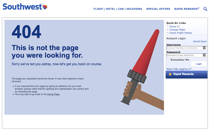 Fix 404 errors Southwest