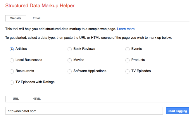 structured data mark up helper website index guide