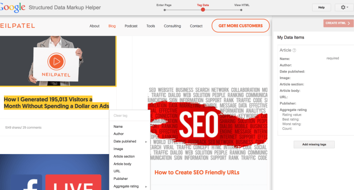 structured data mark up helper website index guide example