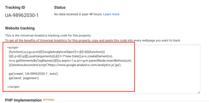 install google analytics to index website