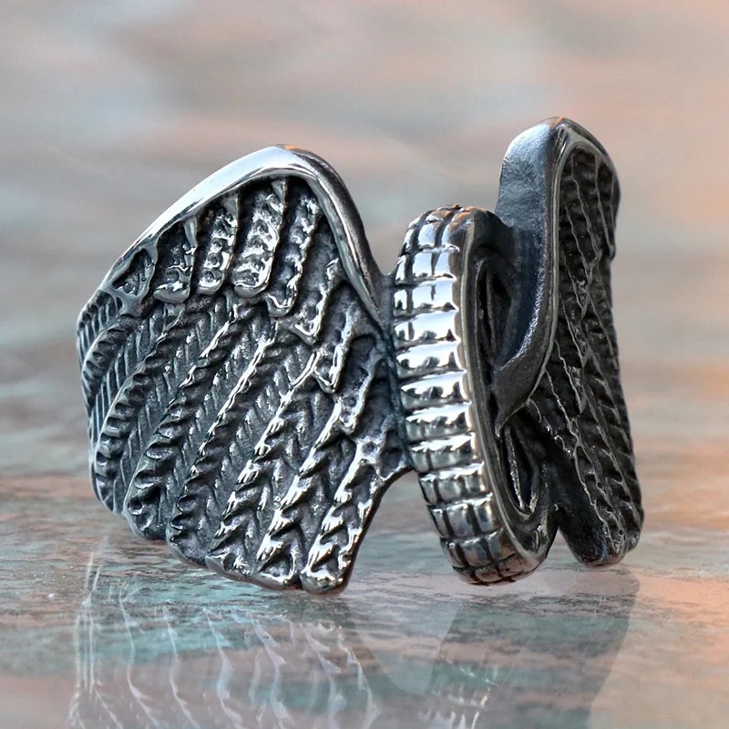 Wings Motorbike Ring Outlaw Biker Mens - Stainless Steel Silver - Unisex