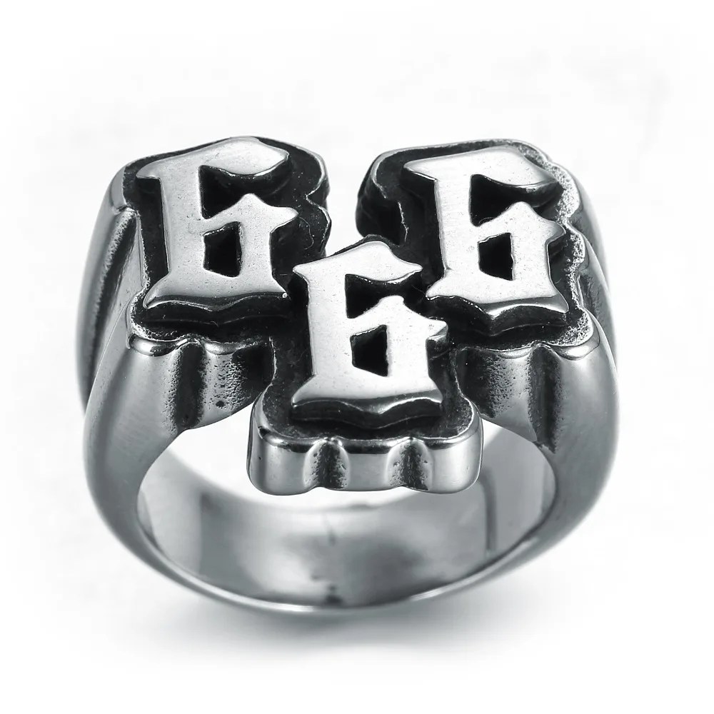 666 Ring Punk Grunge Gothic Biker Mens - Stainless Steel Silver - Unisex