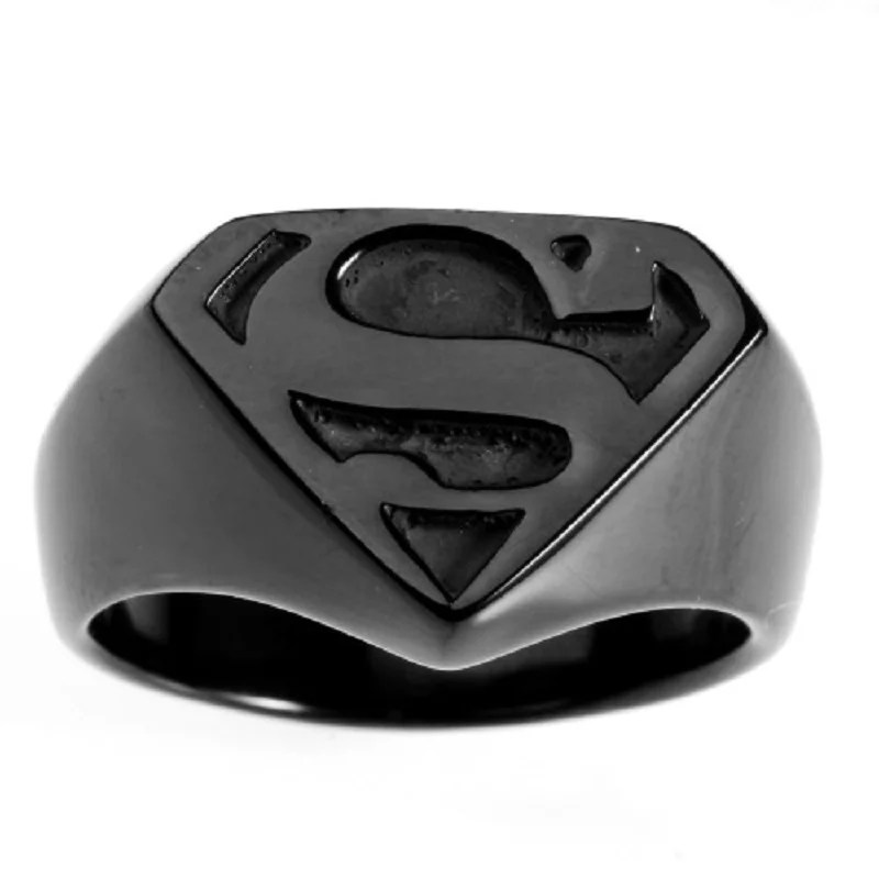 DC Superman Ring Superhero Black Mens - Stainless Steel Black - Unisex