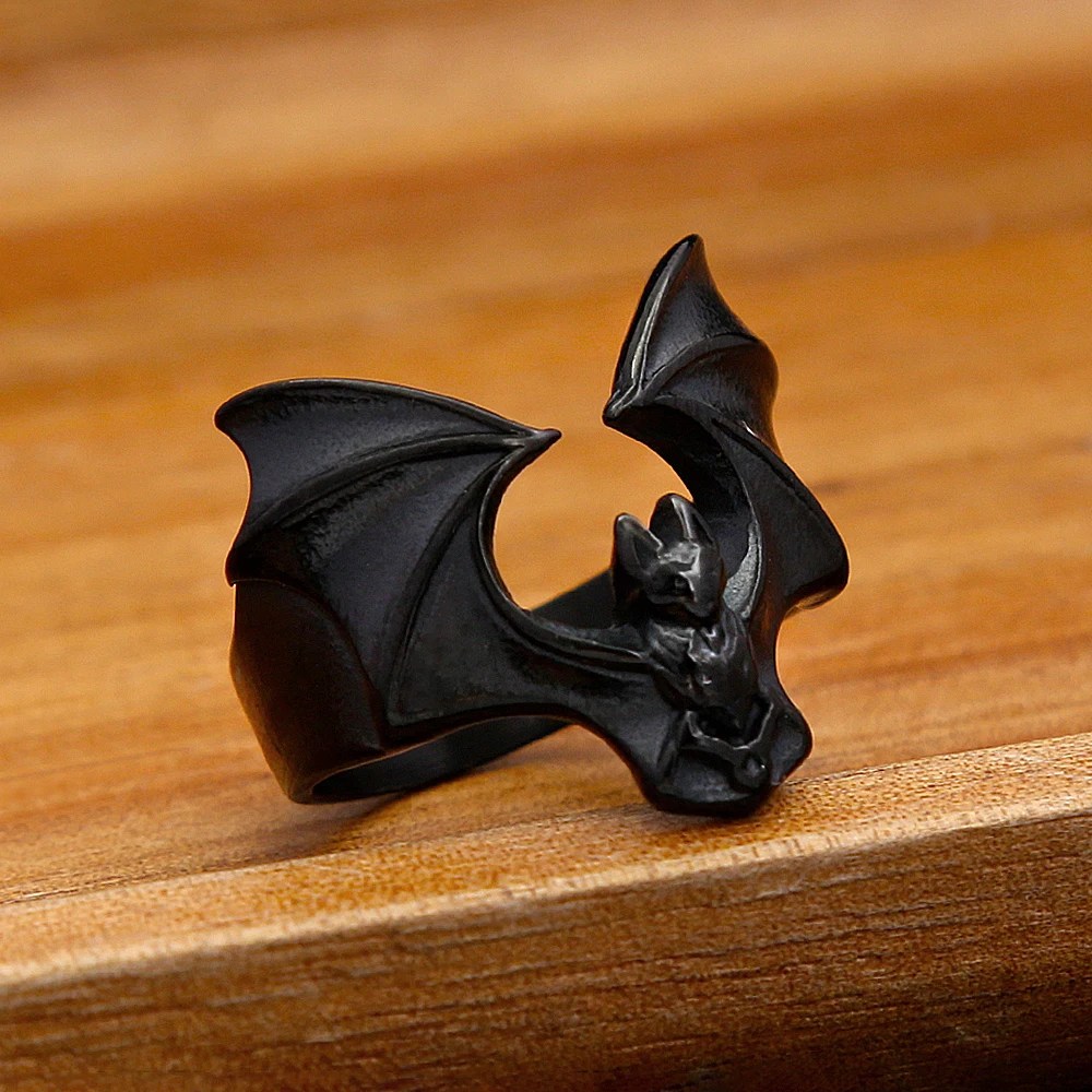 Gothic Bat Ring Mens - Stainless Steel Silver, Gold & Black - Unisex