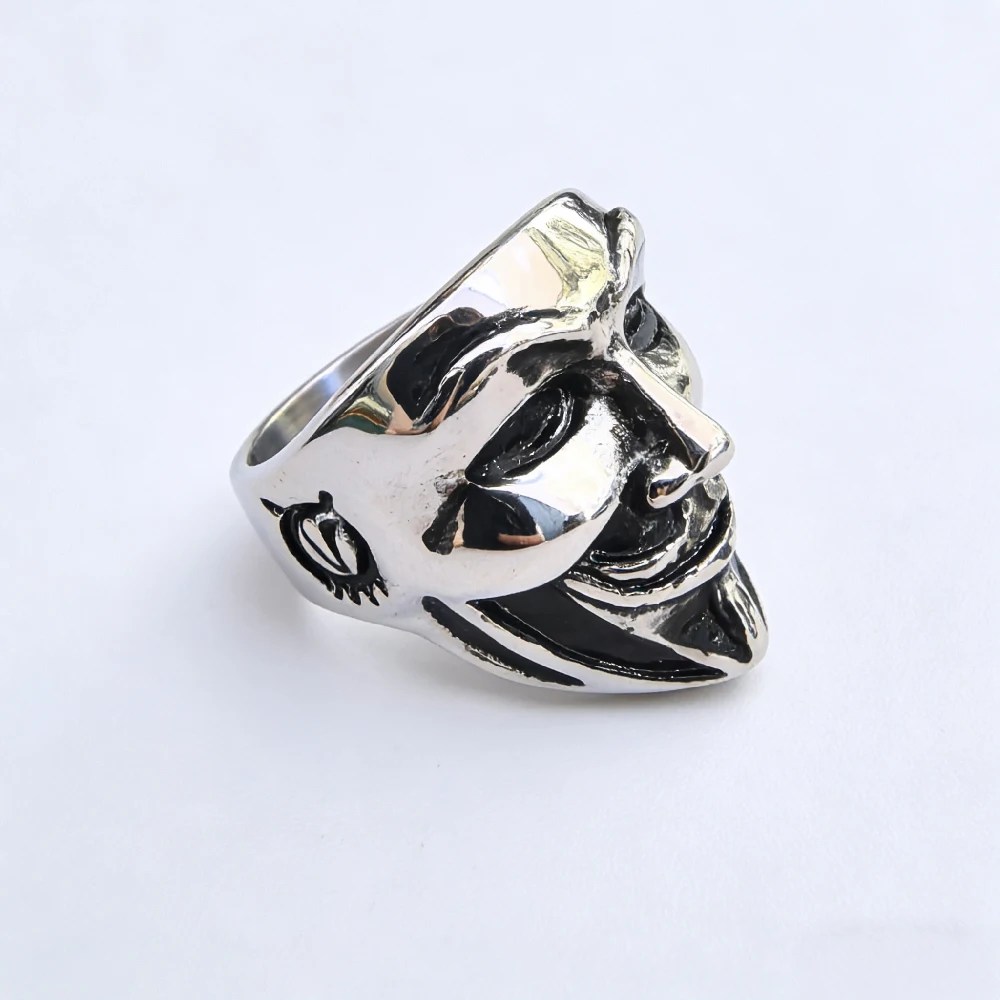 Guy Fawkes Mask Ring V for Vendetta Movie - Stainless Steel Silver - Unisex