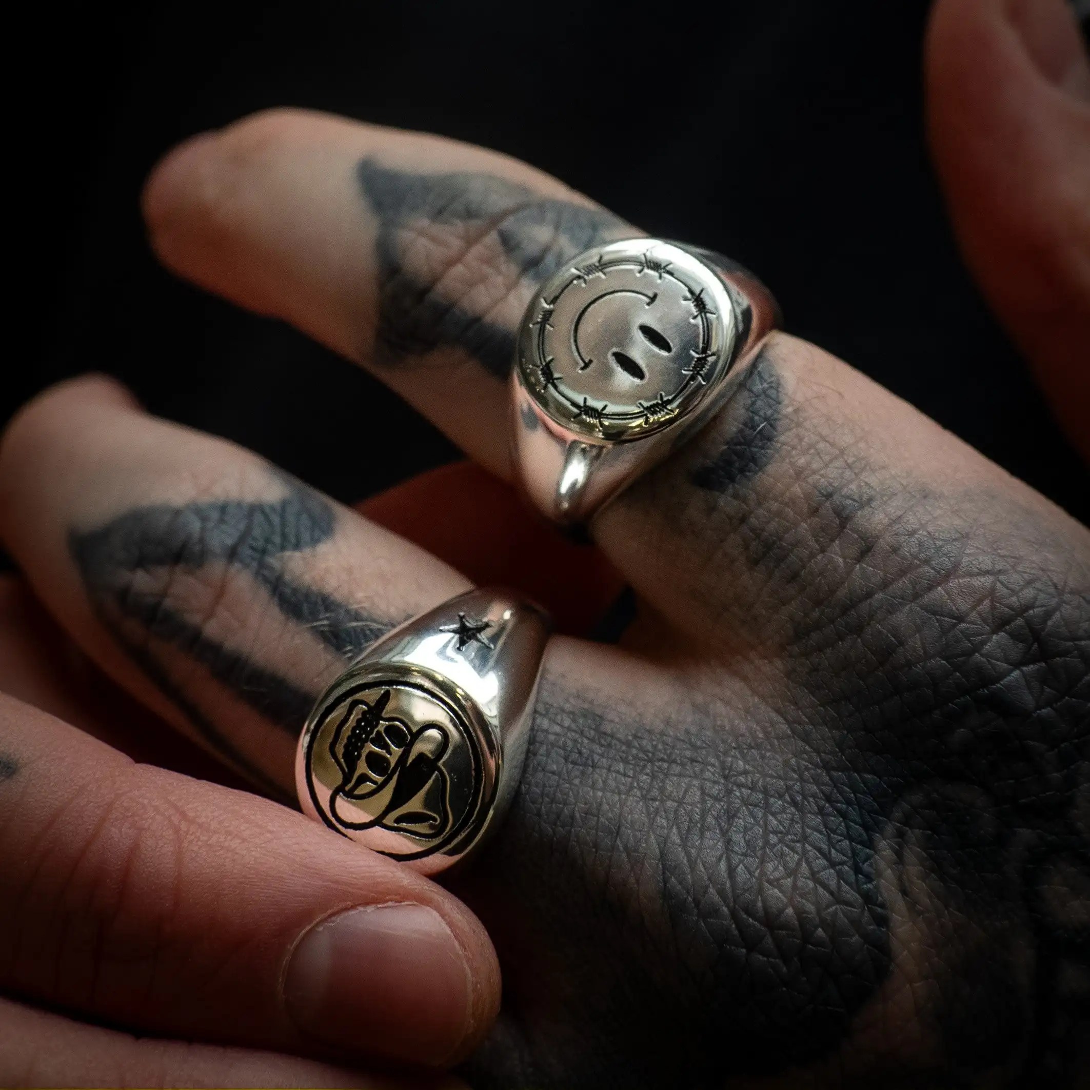 Smoking Skull Cowboy Ring Western Mens - Stainless Steel - Unisex