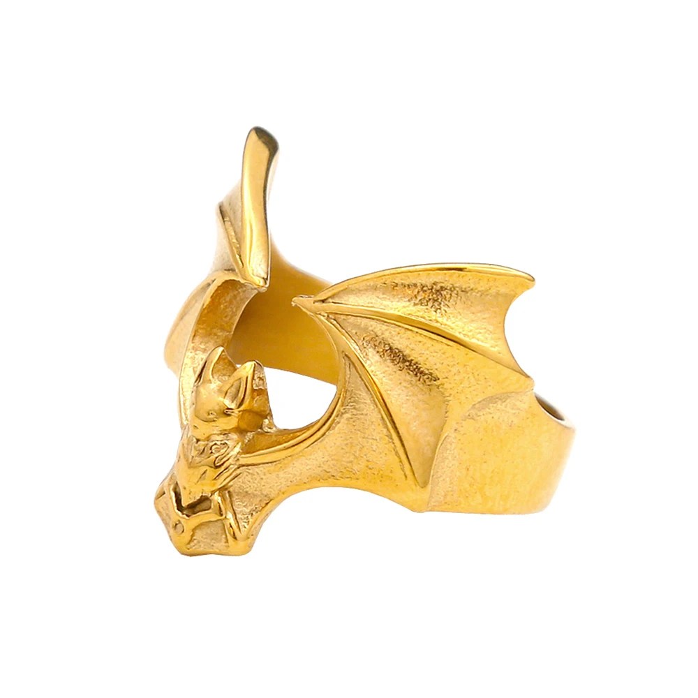 Gothic Bat Ring Mens - Stainless Steel Silver, Gold & Black - Unisex