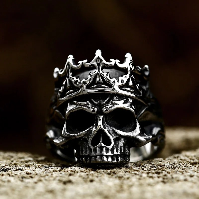 Skull King Crown Ring Mens - Stainless Steel Silver - Unisex