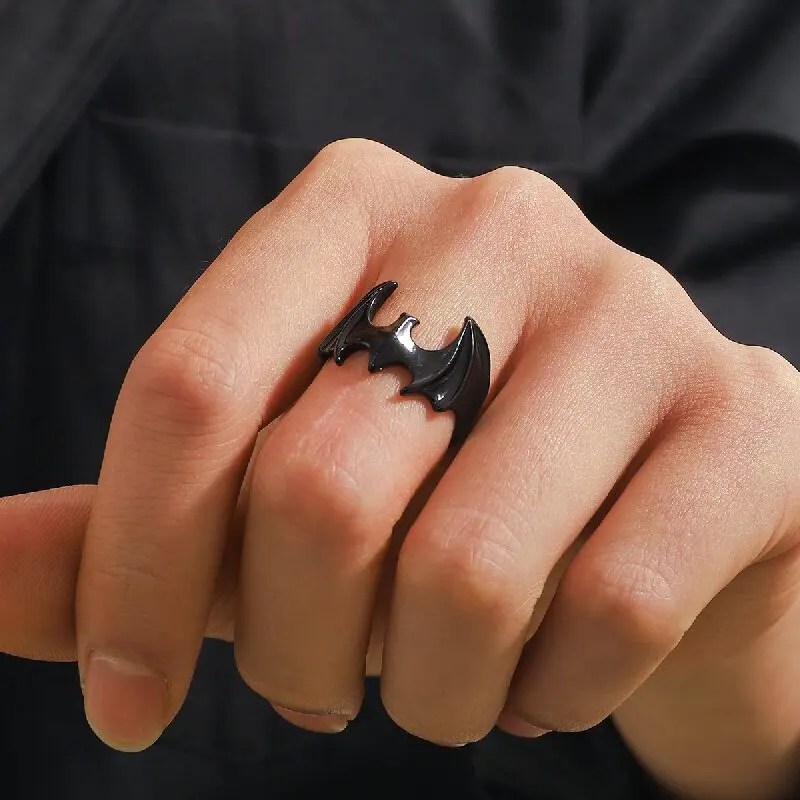 Gothic Batman Logo Ring Mens - Black - Unisex - Adjustable