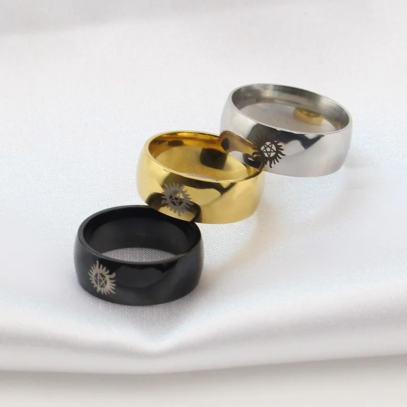 Supernatural Ring TV Show Logo Dean Pentagram - Stainless Steel Silver, Gold & Black - Unisex