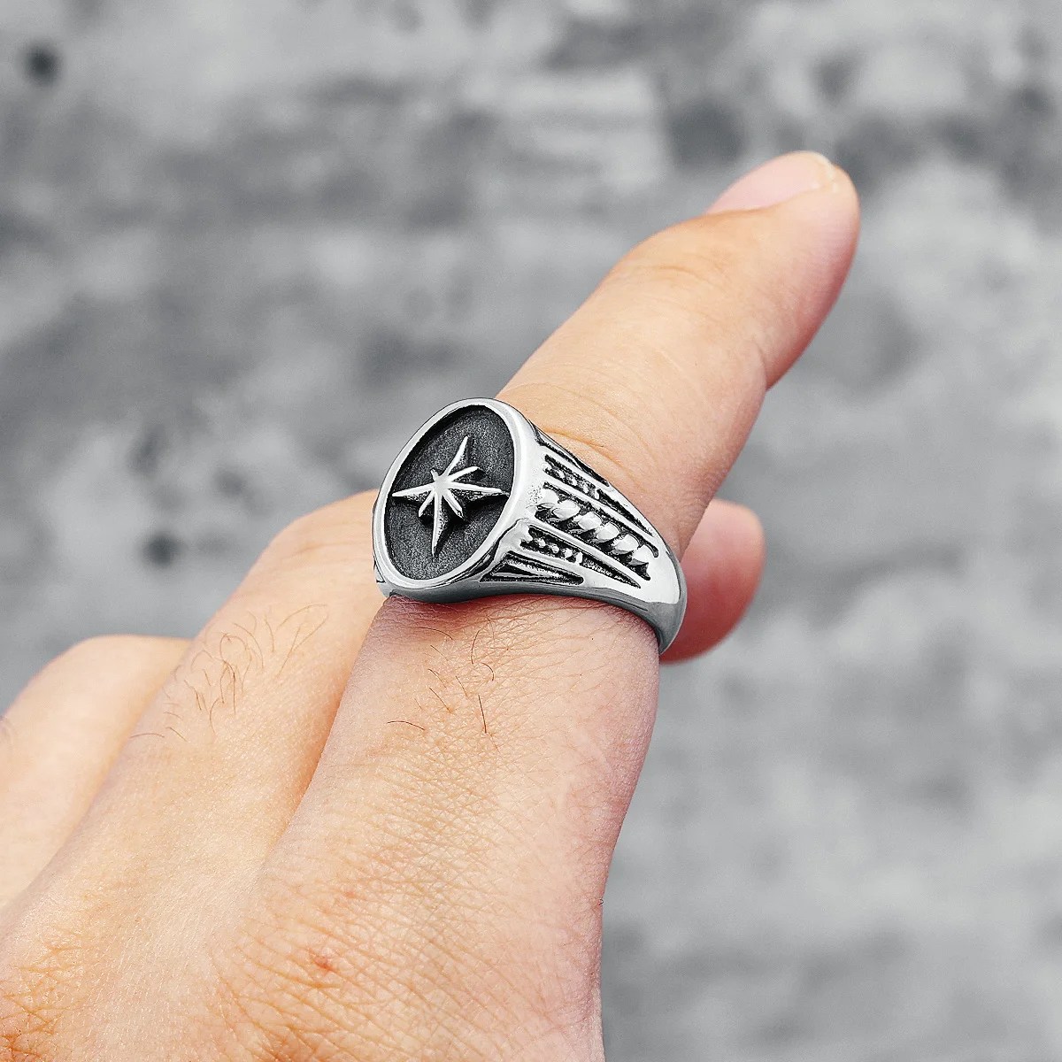 Polaris North Star Ring Signet – Stainless Steel Silver – Unisex