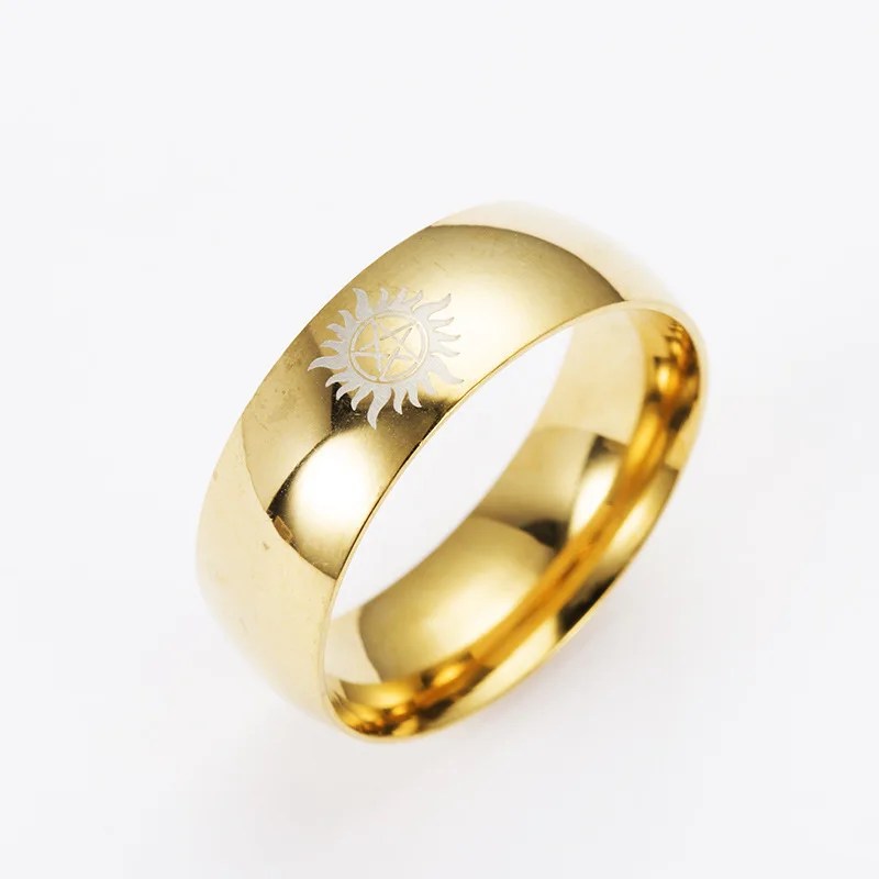 Supernatural Ring TV Show Logo Dean Pentagram - Stainless Steel Silver, Gold & Black - Unisex