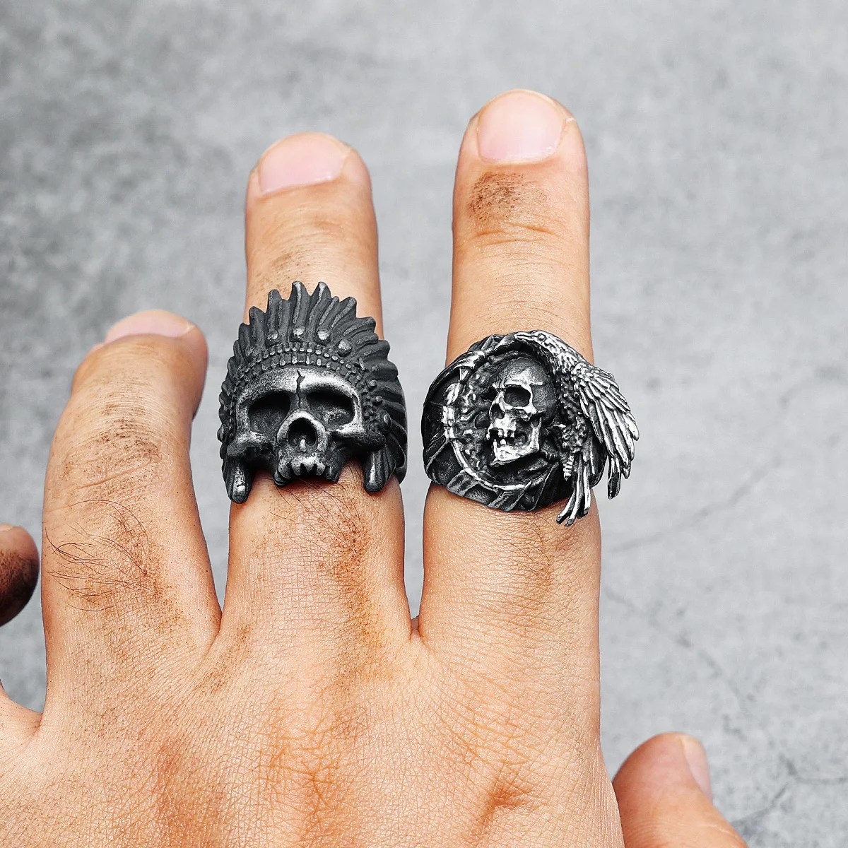 Skull Grim Reaper Ring Gothic Mens - Stainless Steel Silver - Unisex