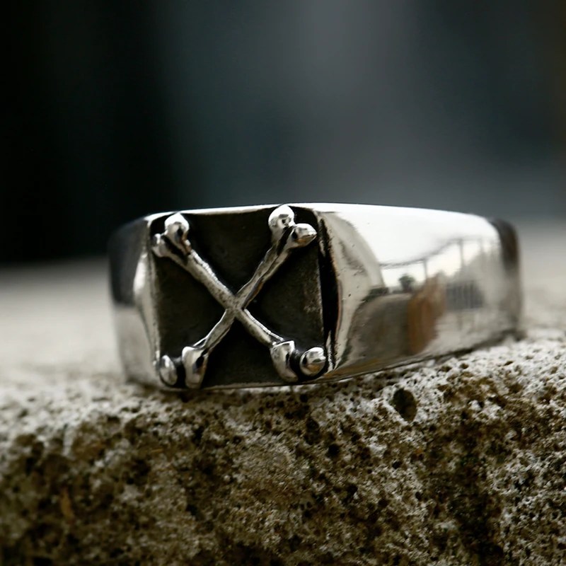 Gothic Crossbones Ring Biker Mens - Stainless Steel Silver - Unisex
