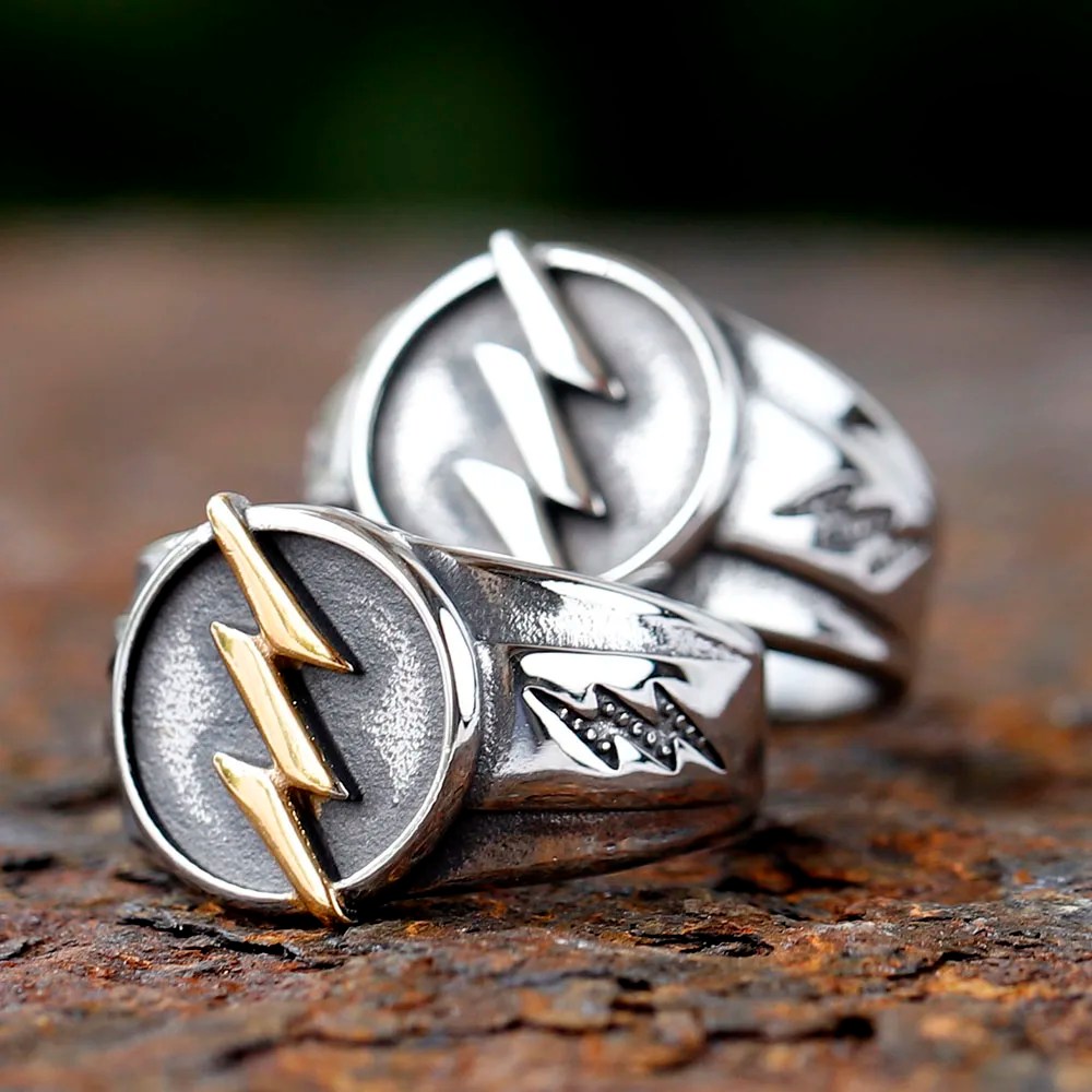 The Flash Ring Lightning Bolt DC Comics - Stainless Steel Silver & Gold - Unisex