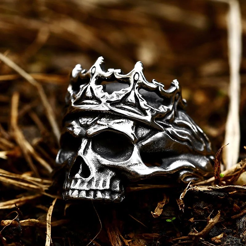 Skull King Crown Ring Mens - Stainless Steel Silver - Unisex