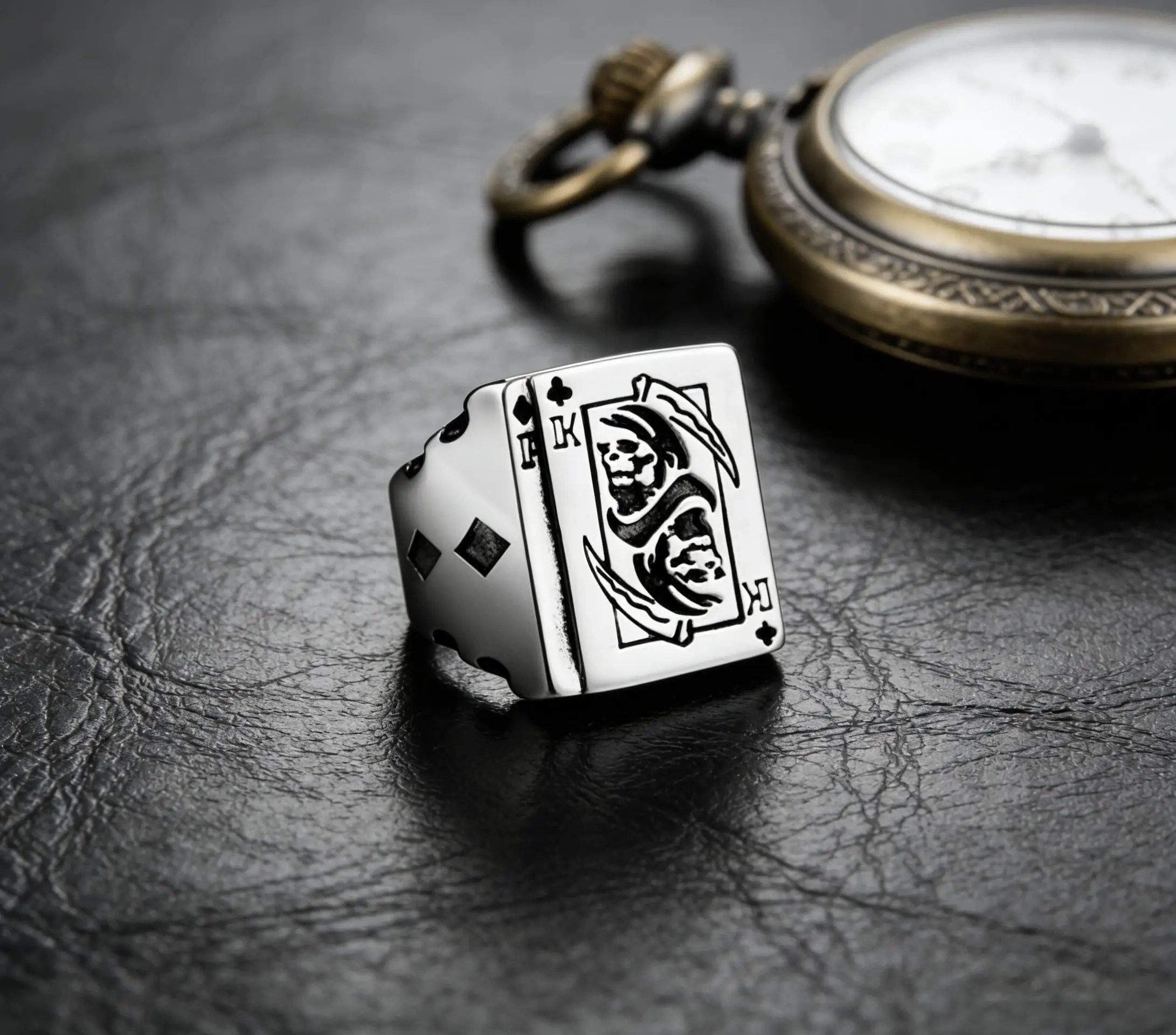 King of Spades Grim Reaper Poker Ring Biker Mens Skull - Stainless Steel Silver - Unisex