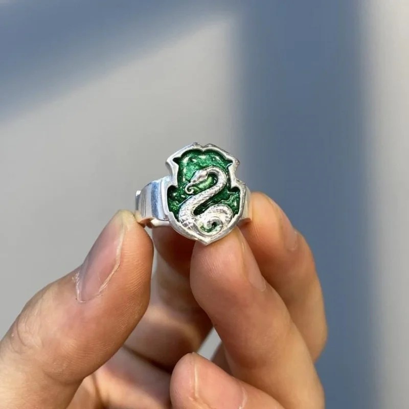Draco Malfoy Slytherin House Ring Harry Potter - Silver & Emerald Green - Unisex - Adjustable