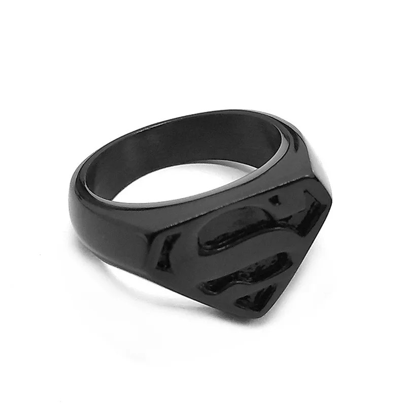 DC Superman Ring Superhero Black Mens - Stainless Steel Black - Unisex