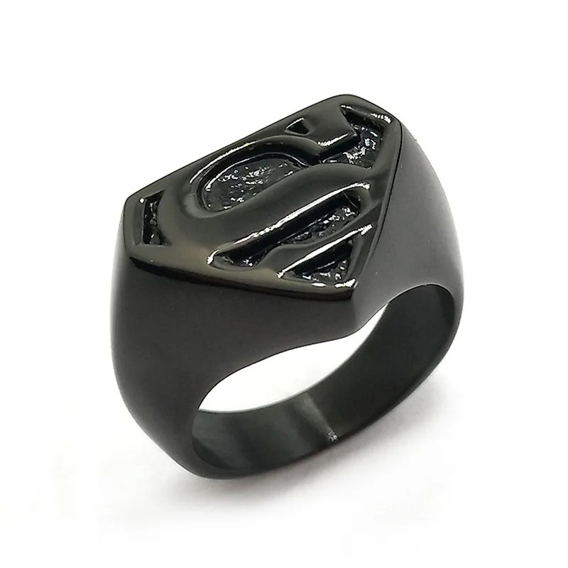 DC Superman Ring Superhero Black Mens - Stainless Steel Black - Unisex