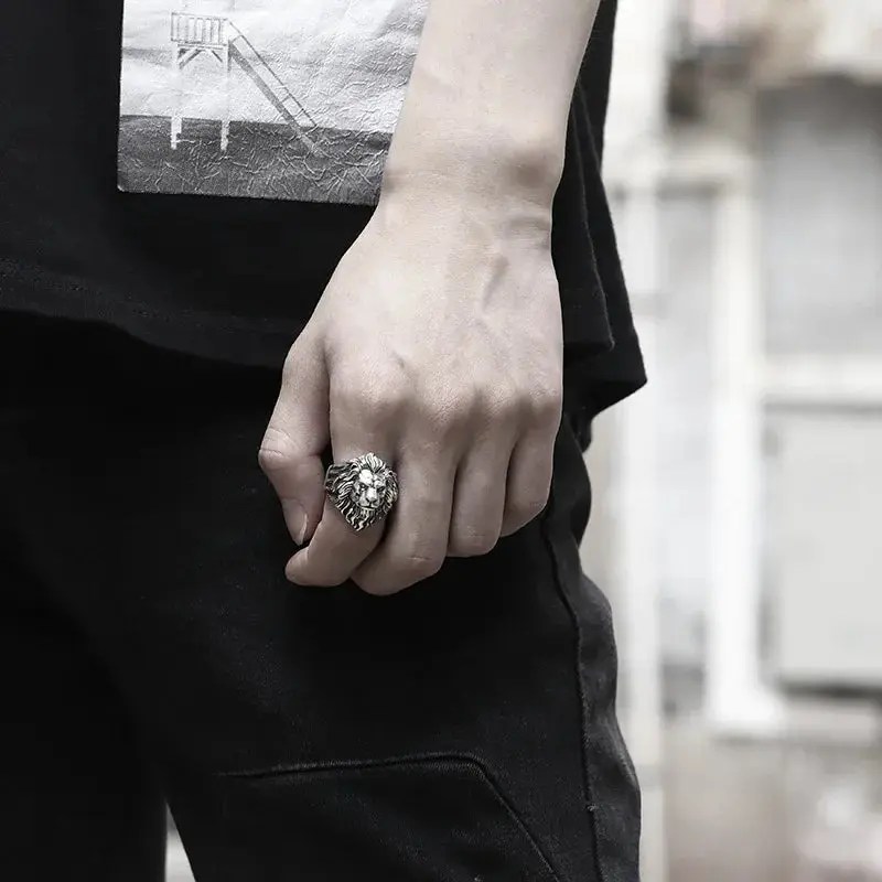 Lion Ring Mens - Silver - Adjustable - Unisex