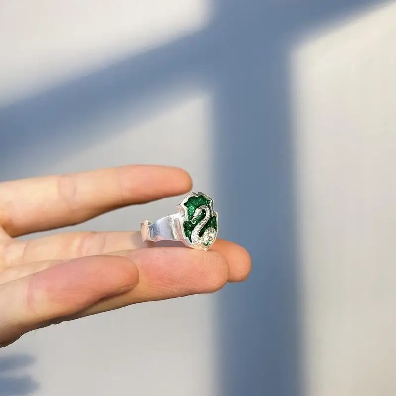 Draco Malfoy Slytherin House Ring Harry Potter - Silver & Emerald Green - Unisex - Adjustable