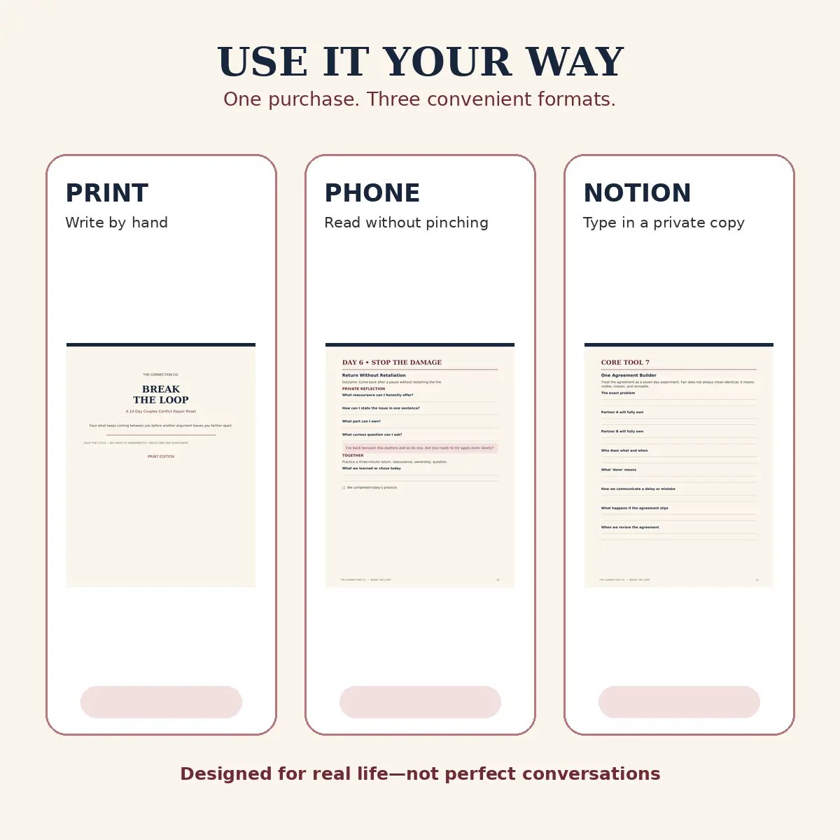 Break the Loop workbook available in print phone and editable Notion formats