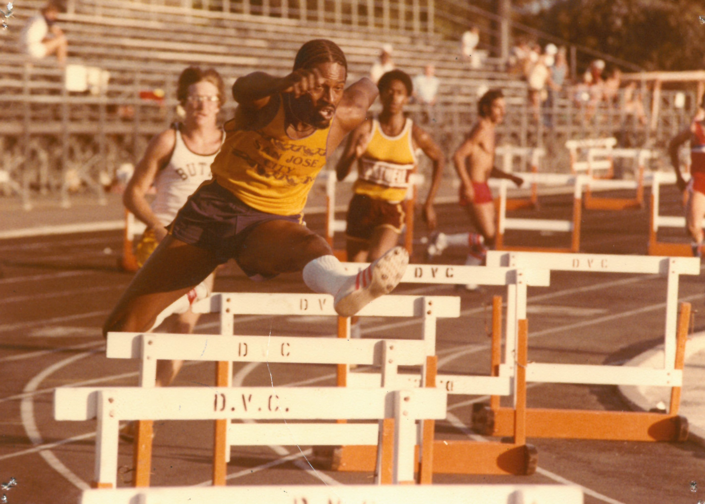 Phillips in track meet against Diablo Valley College in 400m Hurdles