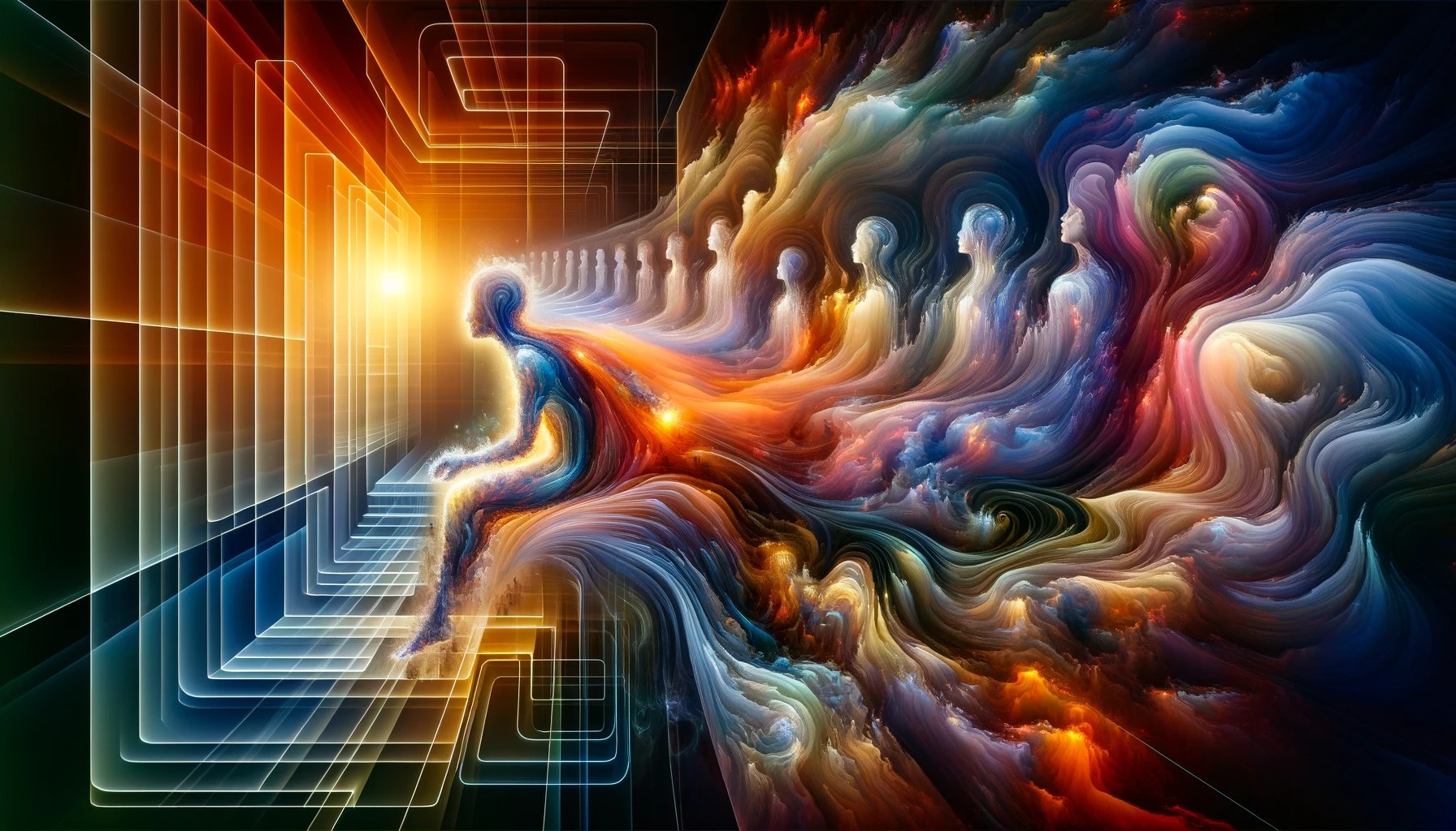 Dall·e 2024 03 10 19.31.08 Visualize The Core Message Of The Text, Which Challenges The Notion Of Spirituality As Just Another Segment Of Life's Linear Progression. Instead, Dep