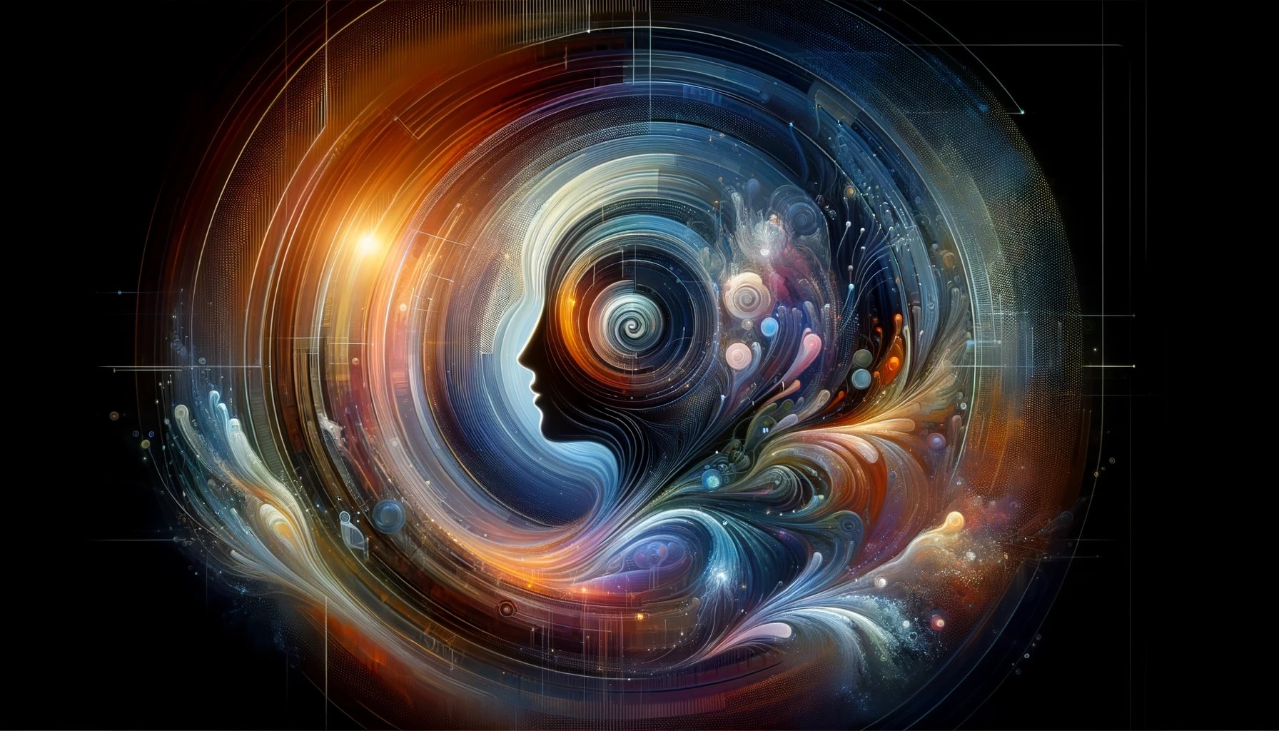 Dall·e 2024 04 07 21.40.16 Craft A Wide Aspect Ratio, Abstract Image That Thoughtfully Encapsulates The Dialogue Between Machine Intelligence And Human Creativity Without Resort