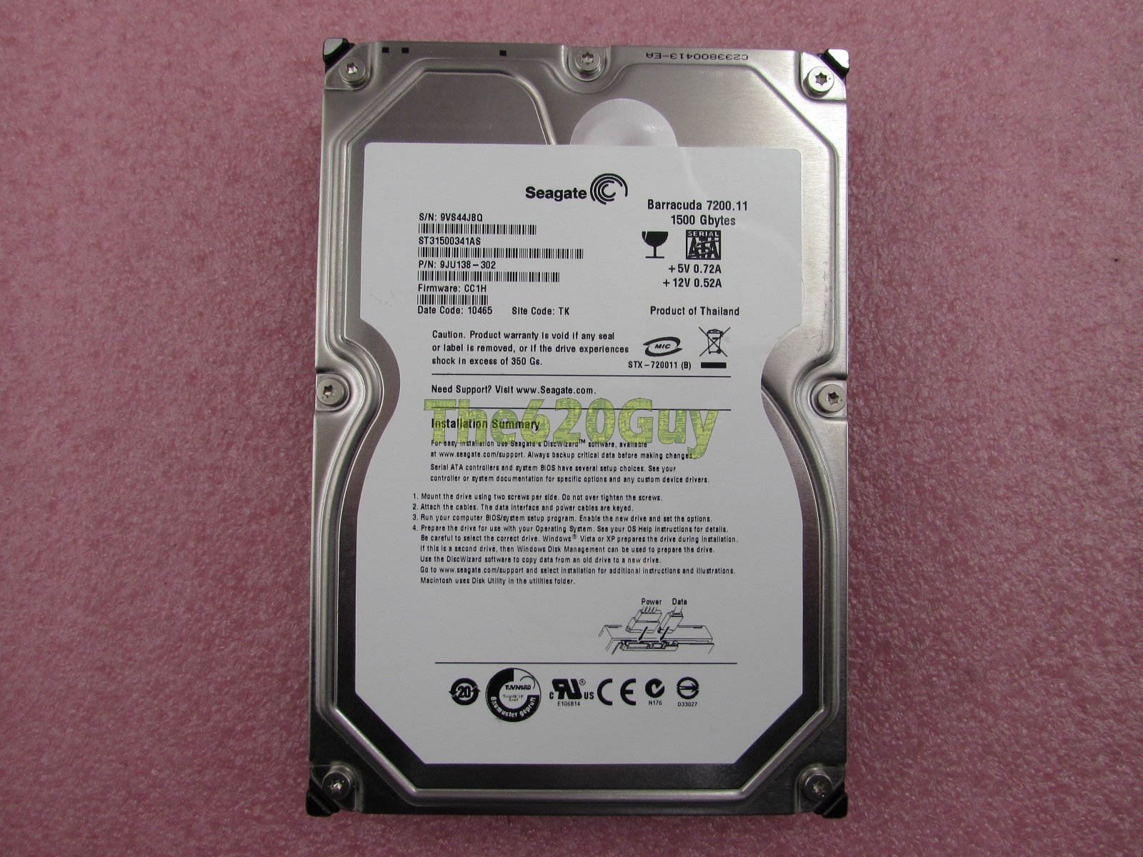 Disque Dur Interne Seagate Barracuda 1 To SATA III 3.5" - Modèle 7200.12, Testé Mais Défectueux