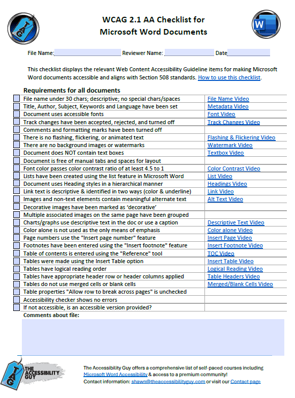 MS Word Checklist for WCAG