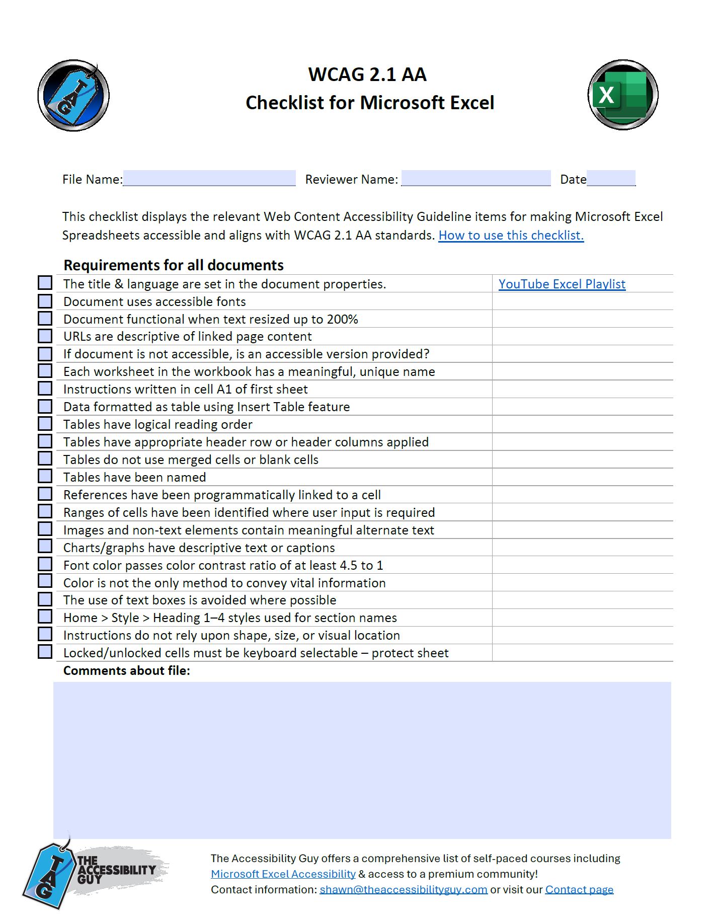 wcag checklist for excel