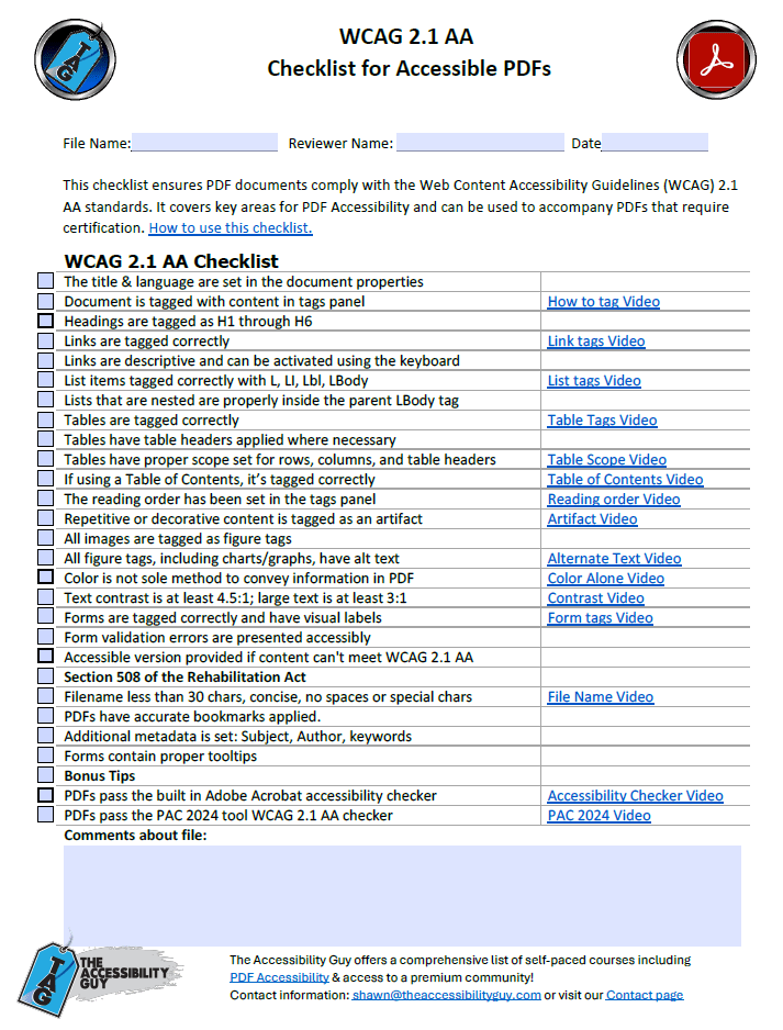 WCAG checklist for PDF