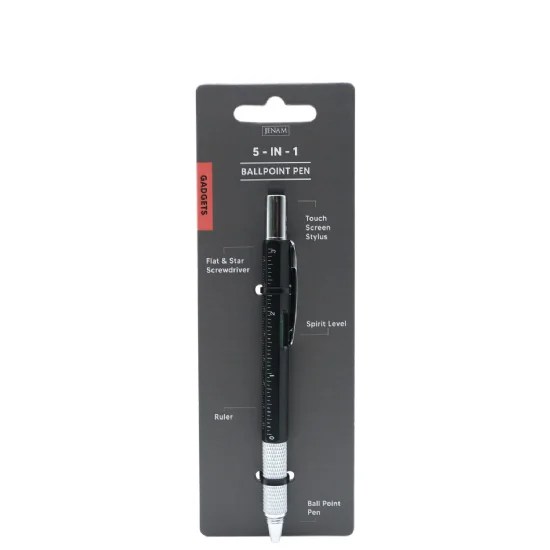 Men's 5 - In - 1 Ballpoint Pen (Touch Screen Stylus, Flat & Star Screwdriver, Spirit Level, Ruler & Ballpoint Pen) - 14.5cm