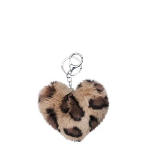 Fluffy Heart Keyring (Leopard Print) - 9 X 6cm