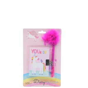 Diary With Lock & Pen (Assorted) - Dairy with lock & Marabou Pen