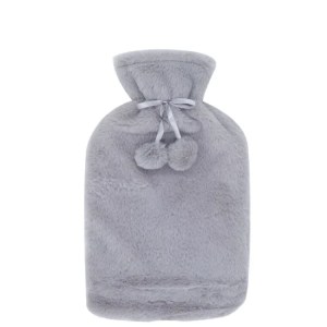 Cosy Hot Water Bottle (Plush Grey Pom- Pom) - 2 Litre