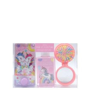 Unicorn Posh At Playtime - 150ml Bubble Bath, Water Game (6 x 13cm) & Fold Up Mirror Brush Combo (13cm)