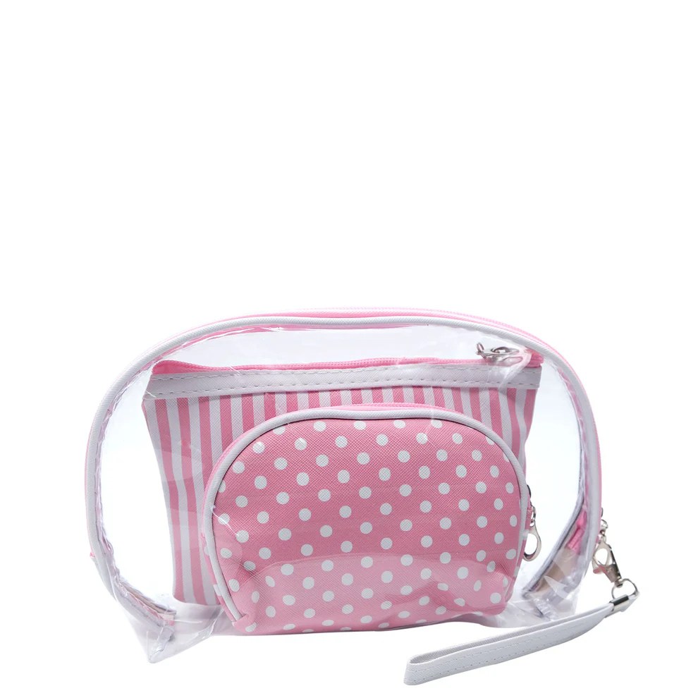 3pc Cosmetic Bag (Pink Dots & Stripes)