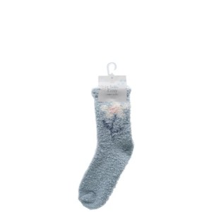 Cosy Fluffy Socks (Blue Flower) - One Size Fits Most