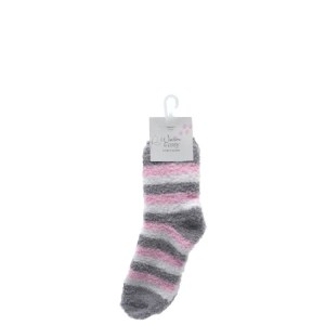 Cosy Fluffy Socks (Pink, Grey, White Stripe) - One Size Fits Most