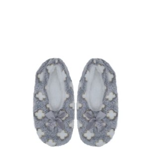Cosy Fluffy Slippers (Grey Flower) - (+- Size 4 - 6)