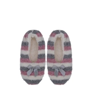 Cosy Fluffy Slippers (Pink, Grey, White Stripe) - (+- Size 6 - 8)